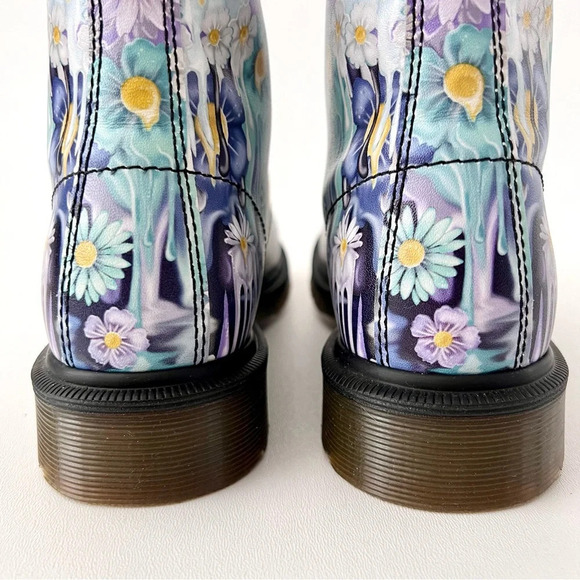 DR. MARTENS | Pascal Paint Slick Backhand Purple White Floral Drip Boots US 7 - Picture 9 of 13